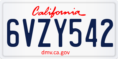 CA license plate 6VZY542