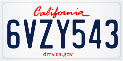 CA license plate 6VZY543