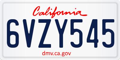CA license plate 6VZY545