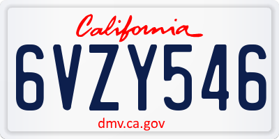 CA license plate 6VZY546