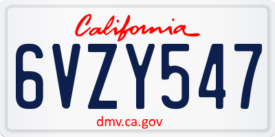 CA license plate 6VZY547