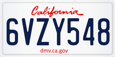 CA license plate 6VZY548