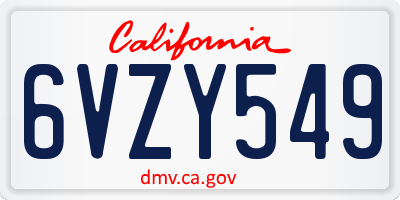 CA license plate 6VZY549
