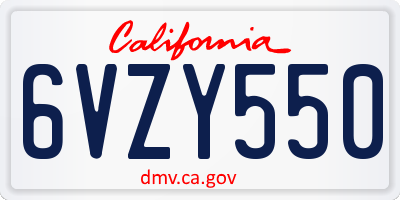 CA license plate 6VZY550