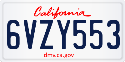 CA license plate 6VZY553