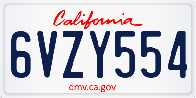CA license plate 6VZY554