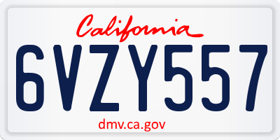 CA license plate 6VZY557