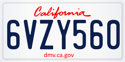 CA license plate 6VZY560