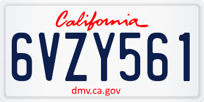 CA license plate 6VZY561