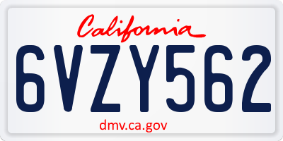 CA license plate 6VZY562