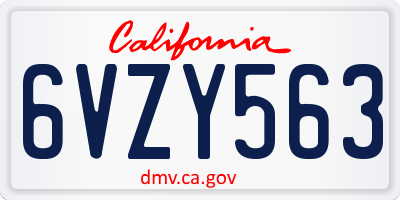 CA license plate 6VZY563