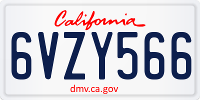 CA license plate 6VZY566