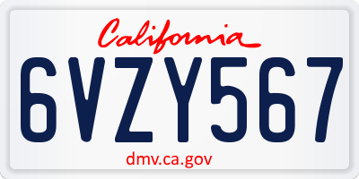 CA license plate 6VZY567