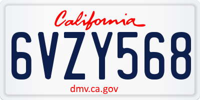 CA license plate 6VZY568