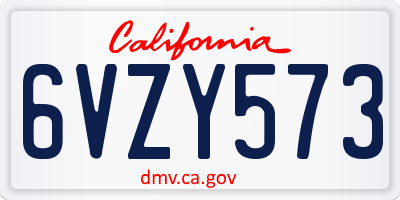 CA license plate 6VZY573