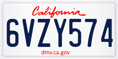 CA license plate 6VZY574