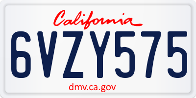 CA license plate 6VZY575
