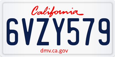 CA license plate 6VZY579