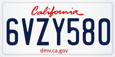 CA license plate 6VZY580
