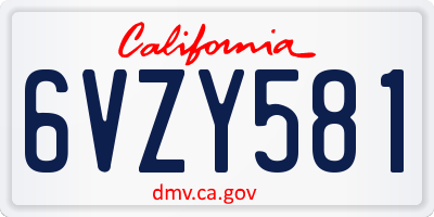 CA license plate 6VZY581