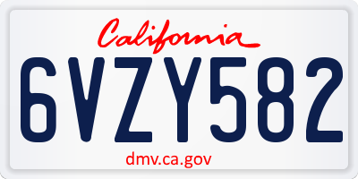CA license plate 6VZY582