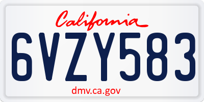 CA license plate 6VZY583