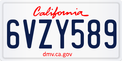 CA license plate 6VZY589
