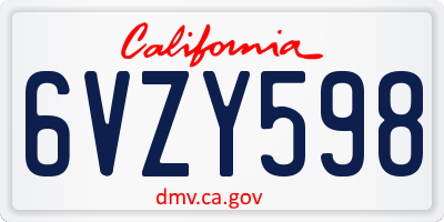 CA license plate 6VZY598