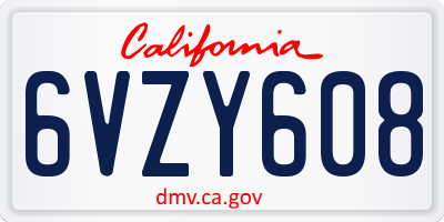 CA license plate 6VZY608