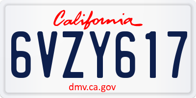 CA license plate 6VZY617