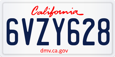 CA license plate 6VZY628