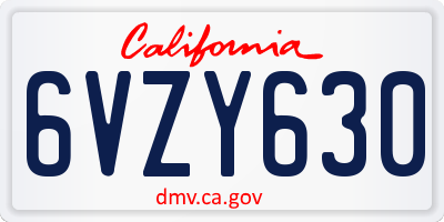 CA license plate 6VZY630