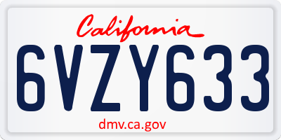 CA license plate 6VZY633