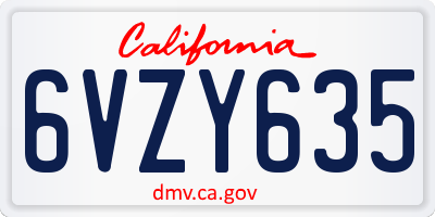 CA license plate 6VZY635