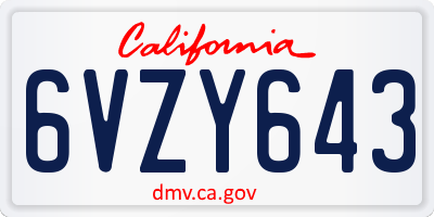 CA license plate 6VZY643