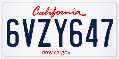 CA license plate 6VZY647