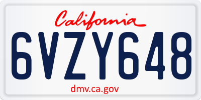 CA license plate 6VZY648