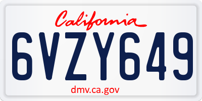 CA license plate 6VZY649