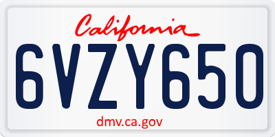 CA license plate 6VZY650
