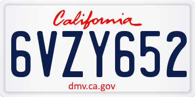 CA license plate 6VZY652