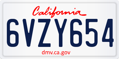 CA license plate 6VZY654