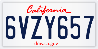 CA license plate 6VZY657