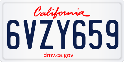 CA license plate 6VZY659