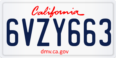 CA license plate 6VZY663