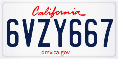 CA license plate 6VZY667