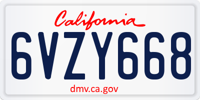 CA license plate 6VZY668