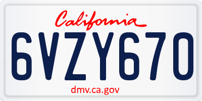 CA license plate 6VZY670