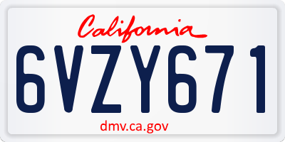 CA license plate 6VZY671