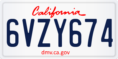 CA license plate 6VZY674
