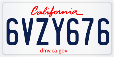 CA license plate 6VZY676